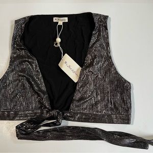 For Love and Lemons silver  metallic halter top size L NWT